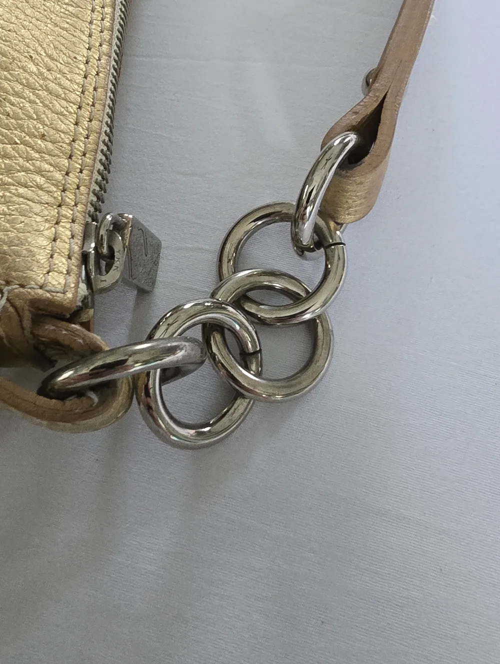 FURLA Italian Hobo Bag Gold Metallic Leather Studded, Large Shoulder Purse
